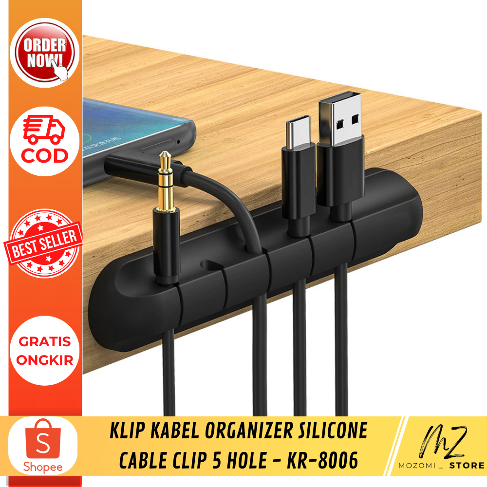 Klip Kabel Organizer Silicone Cable Clip 5 Hole - KR-8006 - Black / Pengikat Kabel Merapikan Kabel /