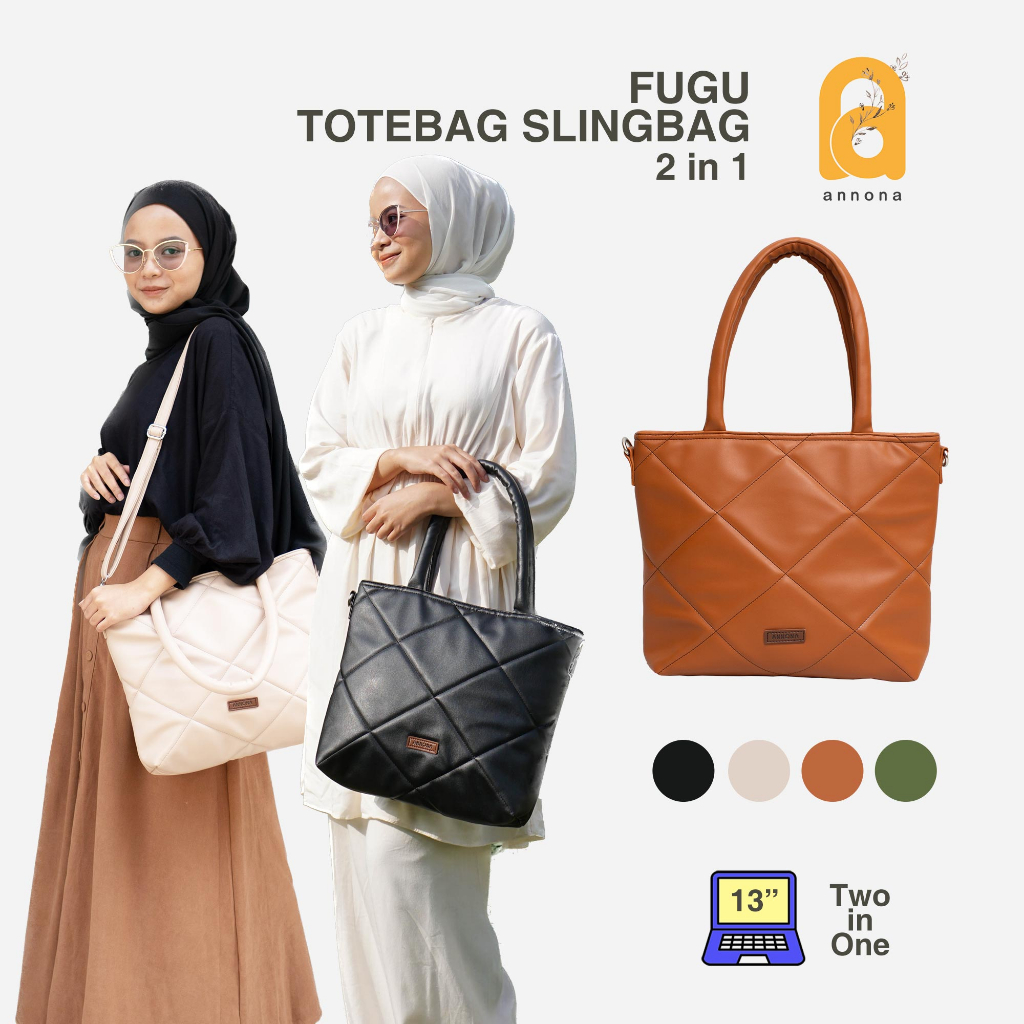 ANNONA Totebag Wanita Resleting Puffy Bag Kulit Sintetis Tote Bag Shoulder Selempang Aesthetic Shoul