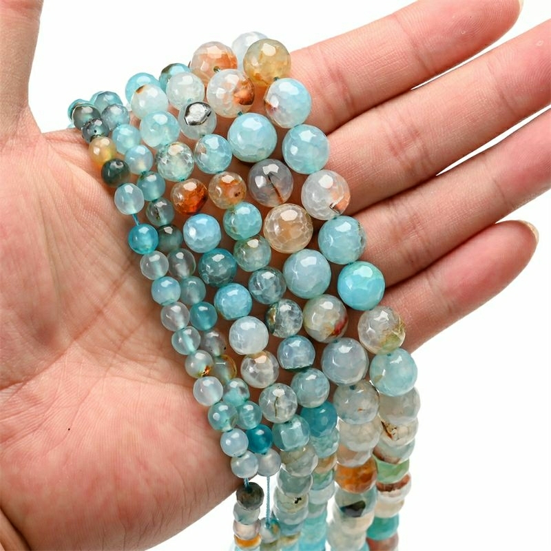 Manik Batu Aquamarine serat Biru Alami 4-12mm