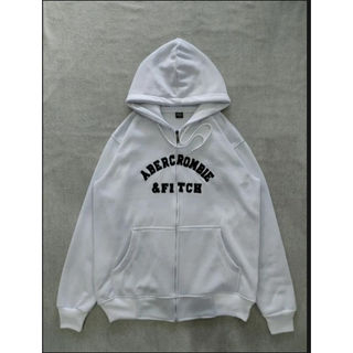 JAKET HOODIE ZIPPER ABERCROMBIE & FITCH PUTIH PREMIUM HIGHT QUALITY DISTRO FULL TAG & LABEL BAHAN TE