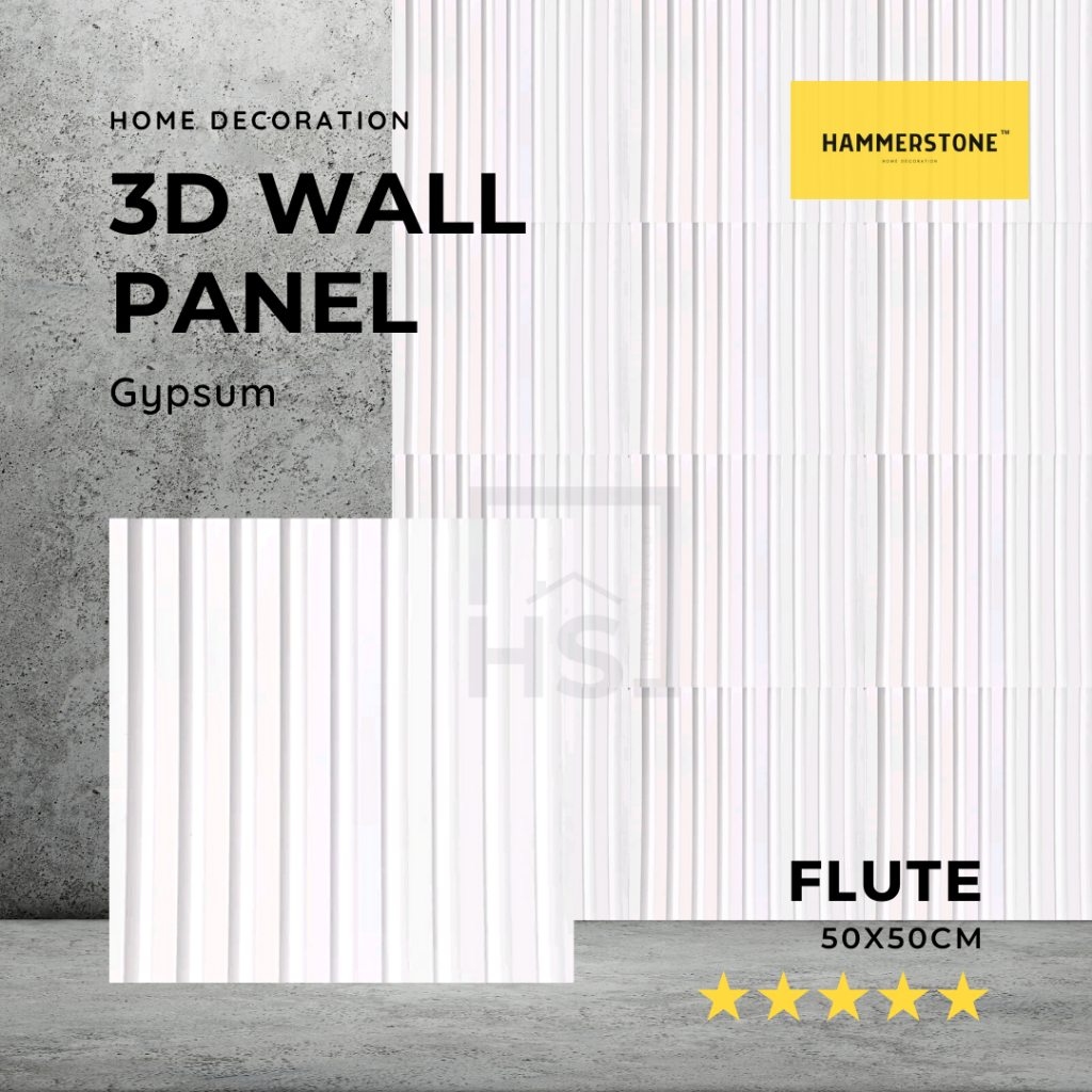 3D Wallpanel Gypsum Semen Flute 50x50cm/Wall Decoration/Dekorasi Dinding/Interior/Eksterior/Ornamen Dinding/Ornamen Beton/Ornamen Gypsum/Wall Panel 3D Dinding/Hammerstone