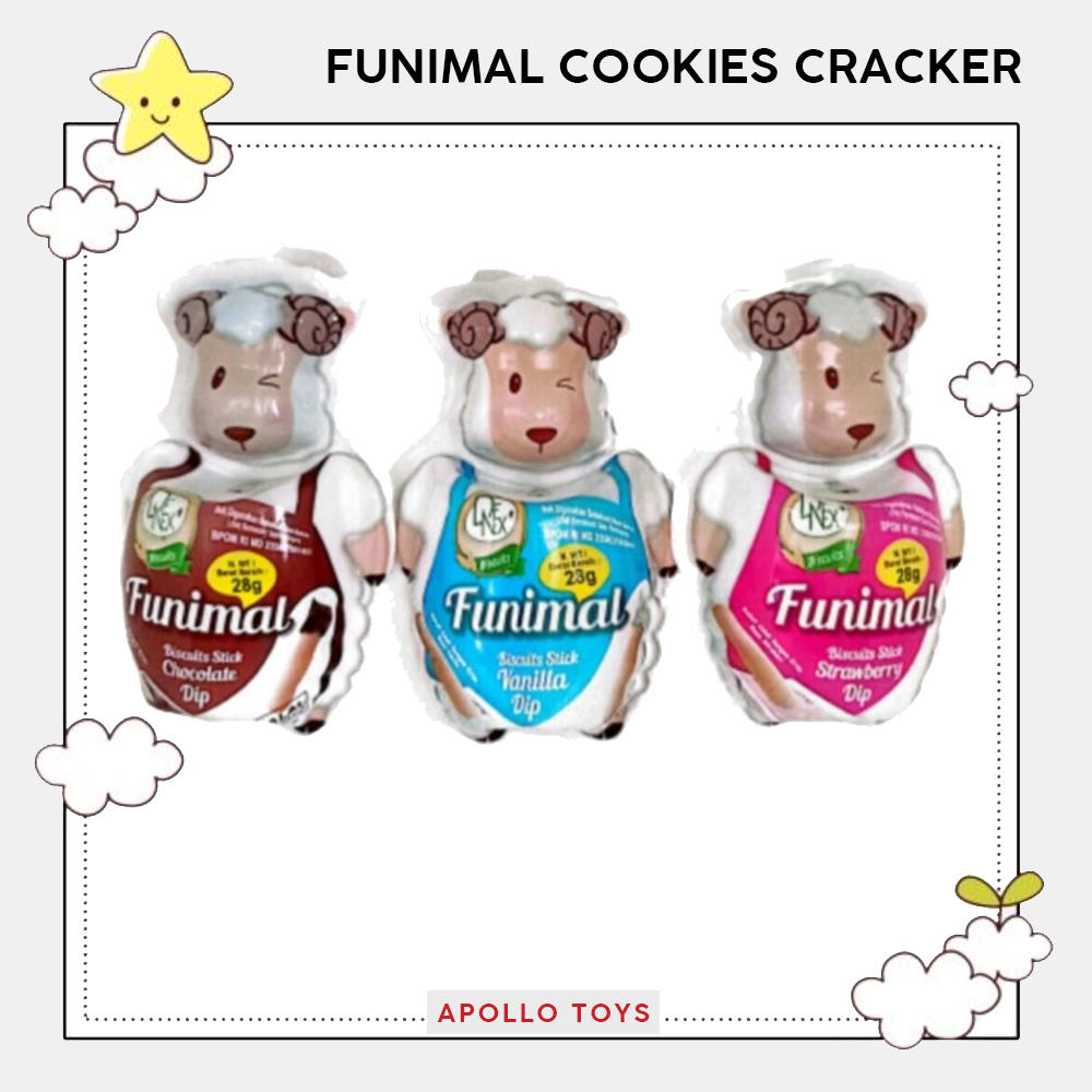 

ECER!! DENEX FUNIMAL BISCUIT STICK DIP (Makanan Ringan Kue Cokelat Vanila Camilan Anak Snack Lucu Cemilan Murah)