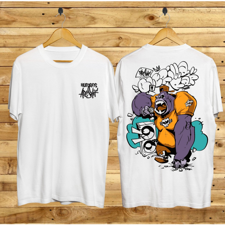 Kaos Tshirt Pria Terbaru Samurai Jepang Gorila Warna Putih Distro Lengan Pendek Motif Sablon Bergamb