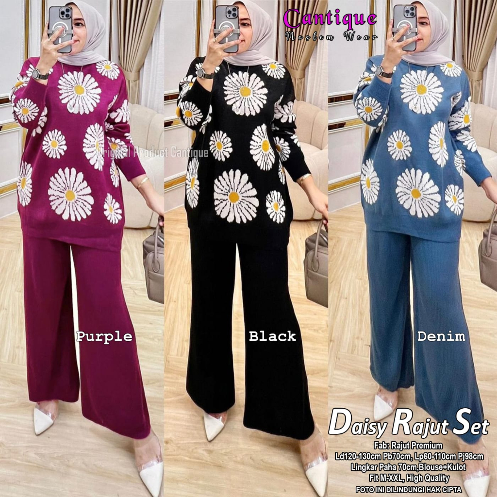 DAISY SET RAJUT IMPORT PREMIUM TEBAL JUMBO OVERSIZE ALLSIZE FIT M TO XXXL ONESET BLOUSE MOTIF BUNGA 