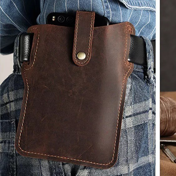 Tas Pinggang Dompet Hp Pria - Dompet Pinggang Hp Kulit Sapi Original - Sarung Hp Pinggang Pria