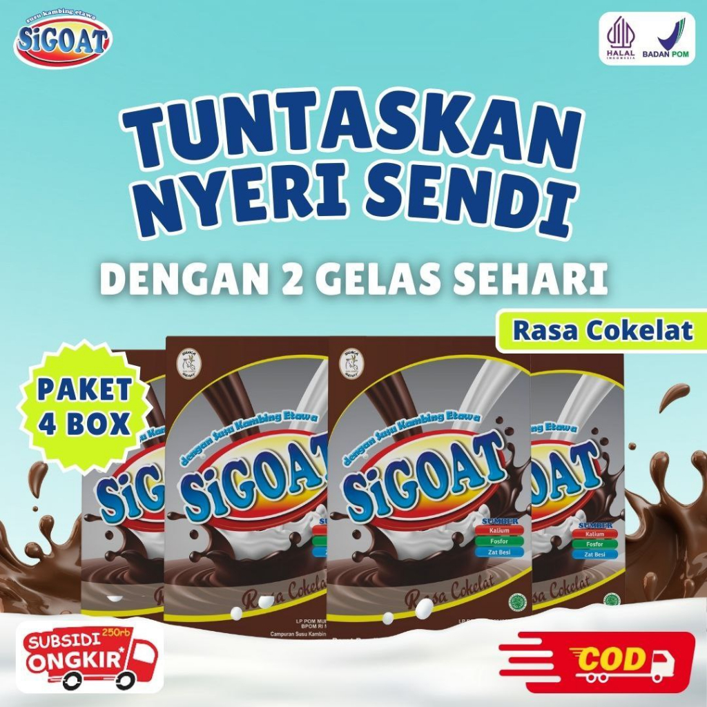 

4 BOX SIGOAT COKELAT SUSU KAMBING ETAWA BUBUK ORIGINAL MURAH ATASI NYERI LUTUT TULANG SENDI ASAM URAT BATUK MENAHUN ASMA PARU-PARU