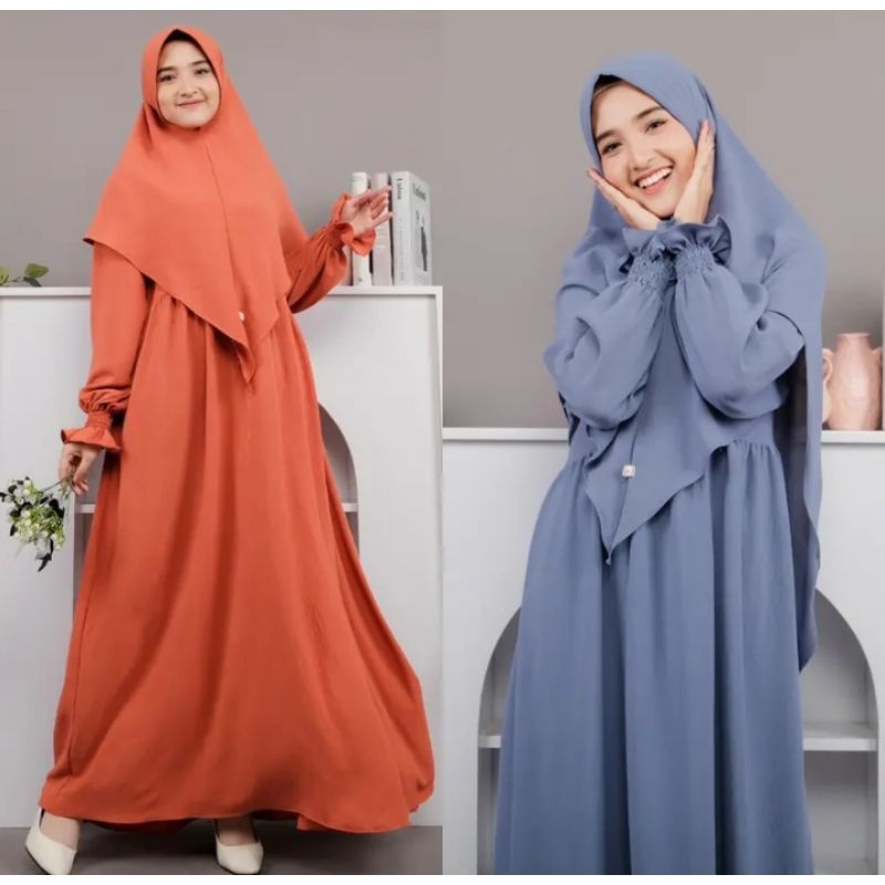 Gamis Set Hijab INARA Syari - Bahan Crinkle Airflow Premium - Gamis kekinian - Model terbaru
