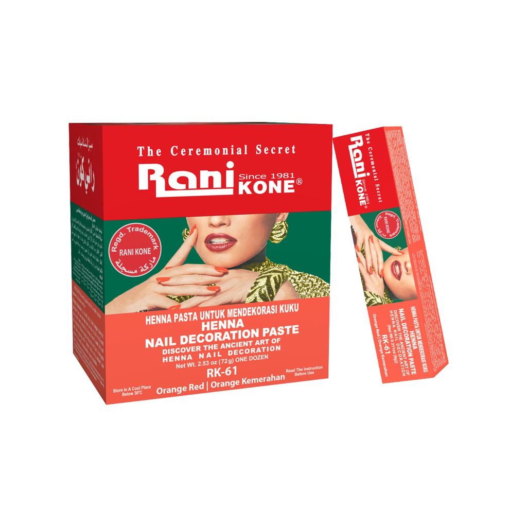 Rani Kone Pacar Kuku / Henna Pacar Kuku Halal Kutek Arab Orange Red 12 Pcs 6 Gr