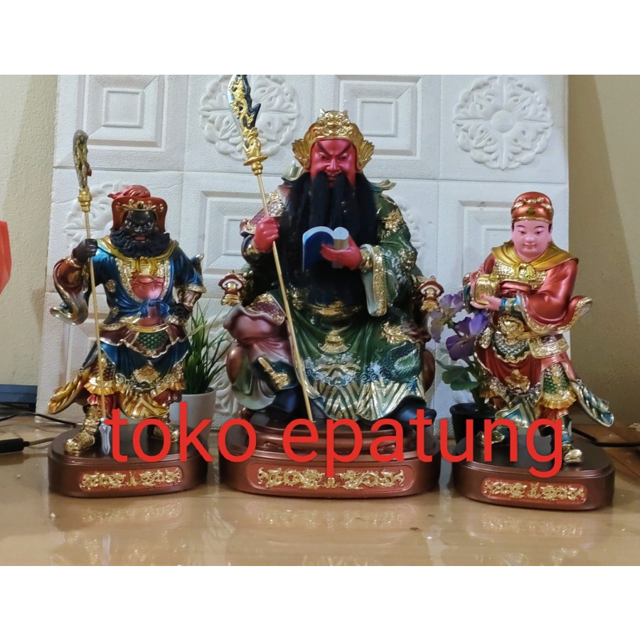 patung dewa kwan kung / kwan kong - fiber -16 inch - set - l2