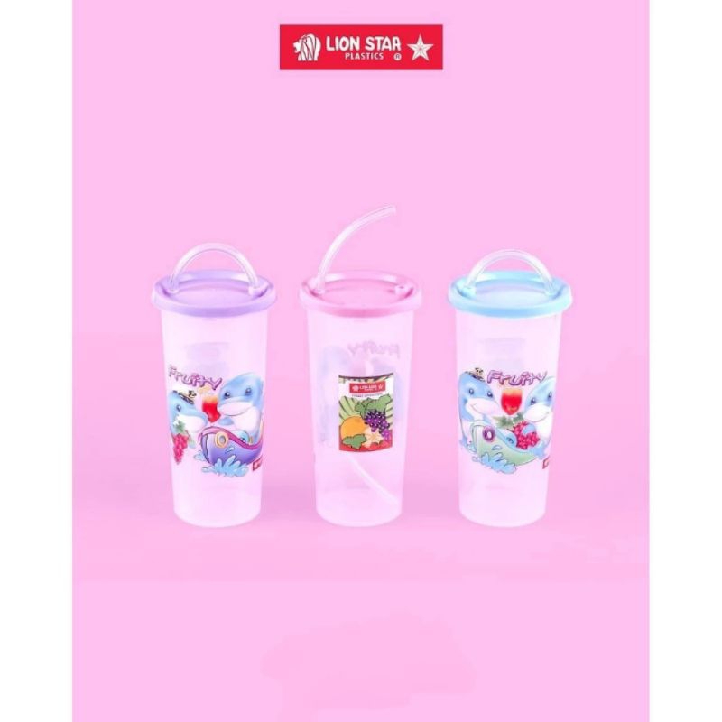 Botol Minum Anak Plastik Lionstar Tutup Sedotan Gelas 370 ml