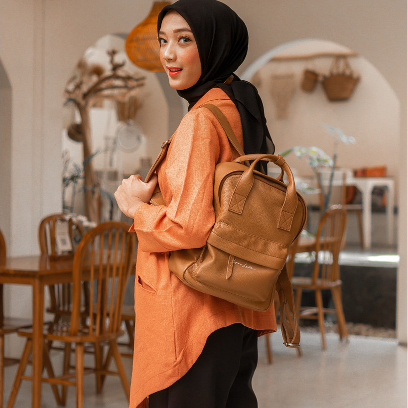 Kenes Leather Tas Ransel Wanita Kulit Asli Backpack Lauren Pullup - Free Grafir Nama