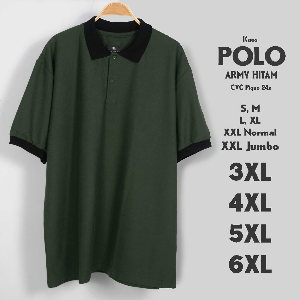 Kaos Polo Jumbo Army Hitam Big Pria Size S M L XL XXL 3XL 4XL 5XL 6XL Kerah