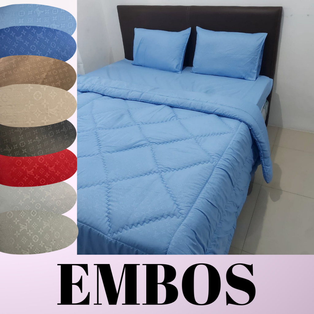 Sprei Polos embos jaguard mikrotex - sprei cantik - motif logo elvi hitam biru abu navy