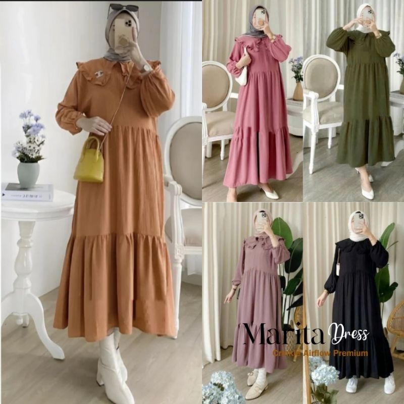 Marita Midi Dress Crinkle Airflow  Premium Busui Friendly Terbaru