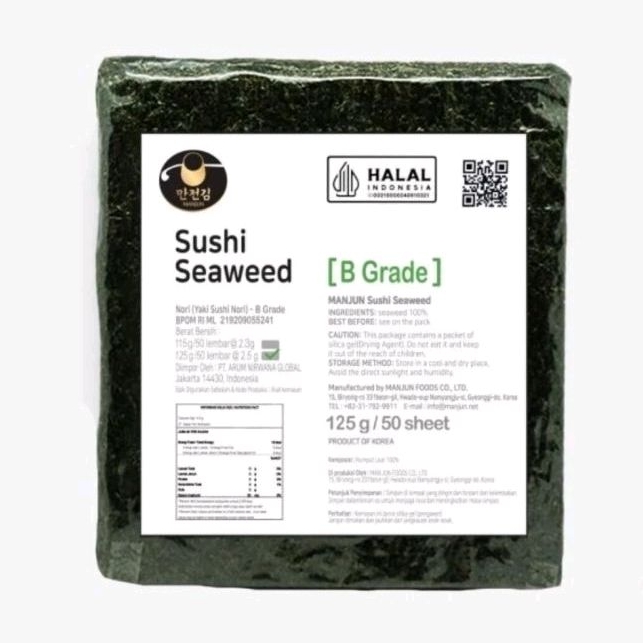 

Manjun Yaki Sushi Nori Grade B - Seaweed Rumput Laut HALAL | Gimbab Nori - Sushi Nori 50 Lembar