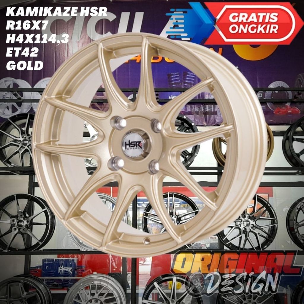 Velg Mobil Ring 16 HSR KAMIKAZE R16 GOLD Untuk Evalia , Accord VTI , XGEAR