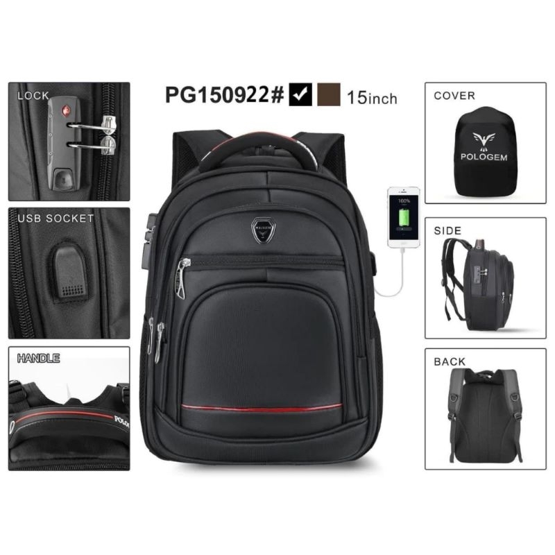 Tas ransel kerja pria polo gem tas ransel laptop 15 inchi