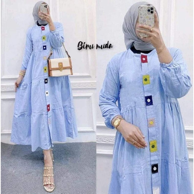 Gamis Midi Pelangi/ Midi Dress Pelangi Crinckle Airflow TERBARU