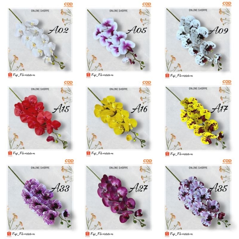 All varian Bunga Anggrek Latex premium 3D 9 cabang bunga {mohon chat admin sebelum membeli}