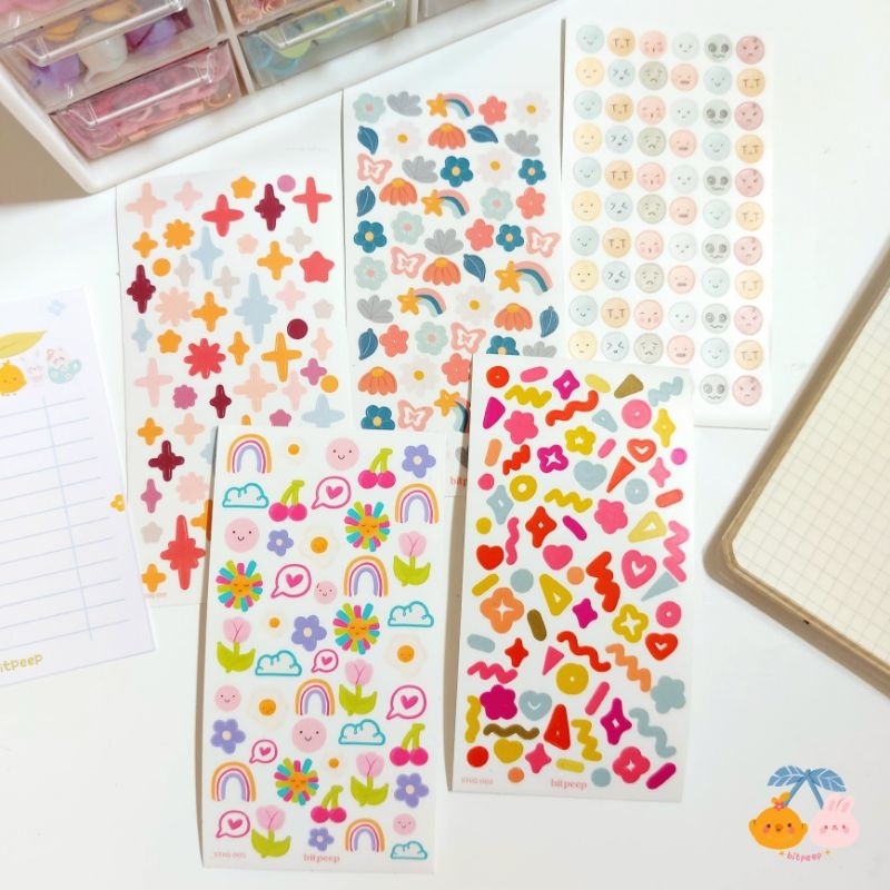 

Bitpeep Sticker Sheet - Deco Journal Sticker | Sparkle Shape Doodle Flower Emotions Stiker