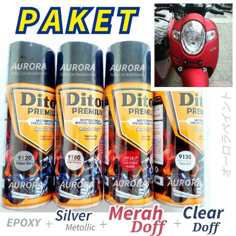 PAKET Diton Premium Stylist Red Matt 9281 Merah Doff isi 4 | cat semprot sepeda motor mobil pilok pi