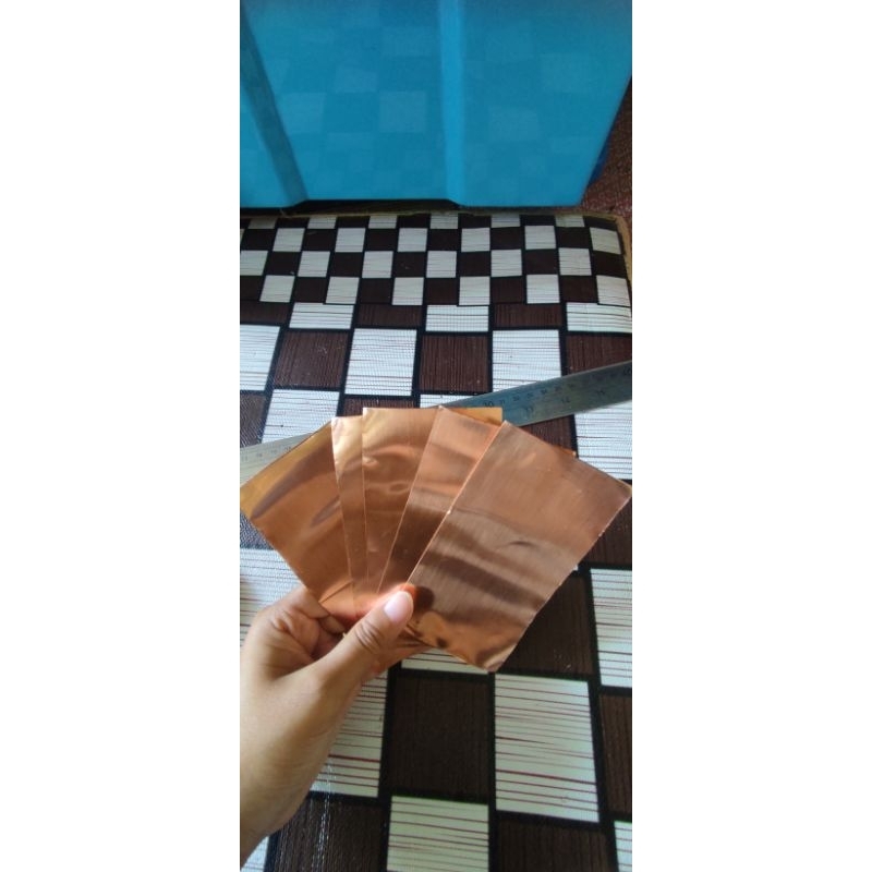 lembaran plat tembaga murni ukuran 5×3cm tebal 0,2mm