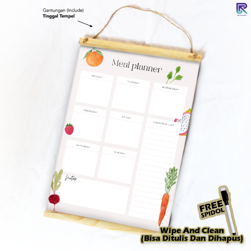 

RHA GALLERY Planner Jadwal Makan Diet Rumah Meal Wipe And Clean List Jadwal Tulis 32x48 CM