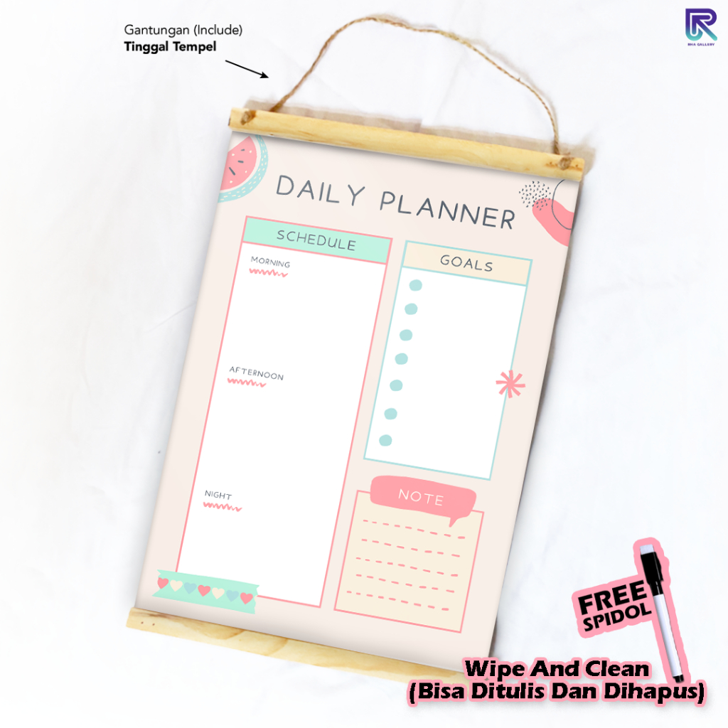

RHA GALLERY Planner Schedule Daily Weekly Jadwal Harian Aesthetic Wipe And Clean List Jadwal Tulis 32x48 CM