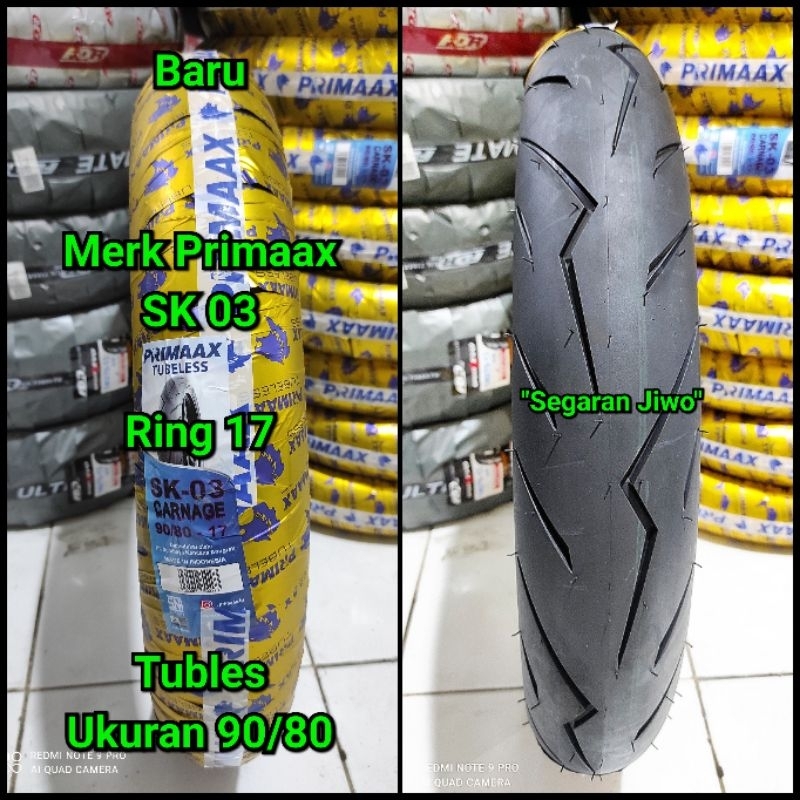 Ban tubles motor ring 17 ukuran 90/80 merk primaax sk 03 ban depan yamaha new vixion original
