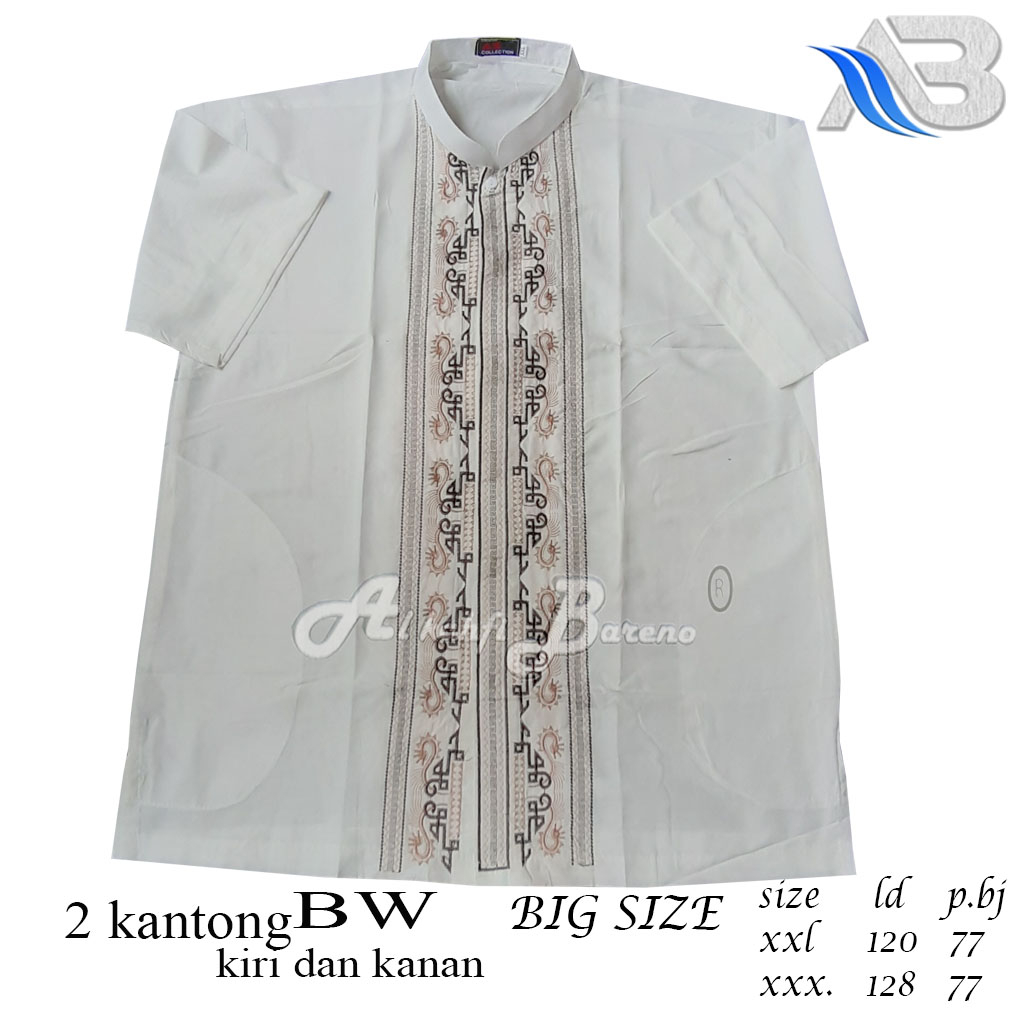 Baju Koko Pria Dewasa Baju Koko BIG SIZE Koko Jumbo Koko Putih Bordir Pendek Katun Muslim COD