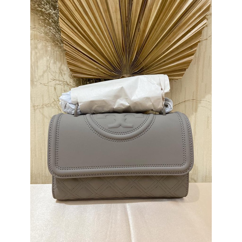 [READY]-TB Small Fleming Matte Shoulder Bag, Gray Heron
