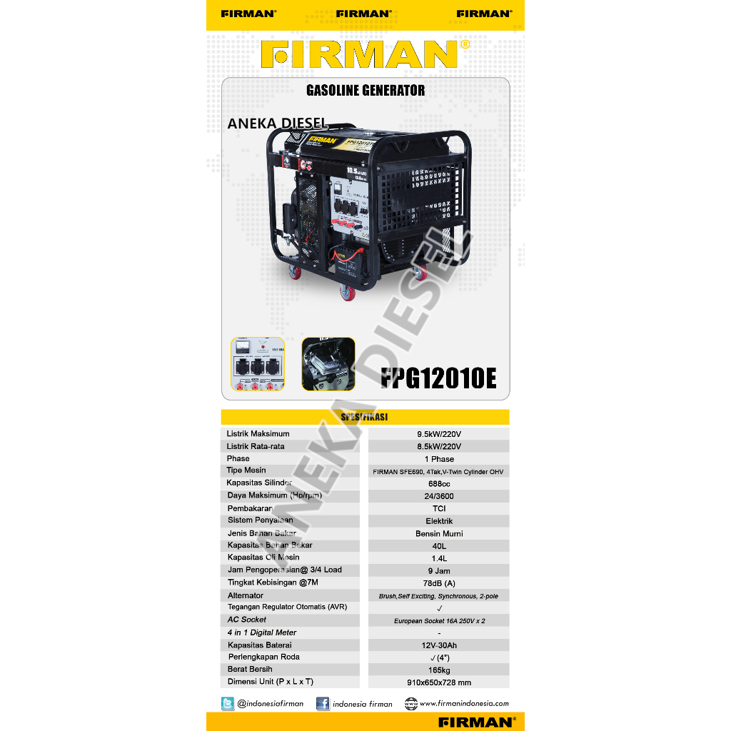 Mesin Genset Bensin 9500W FIRMAN FPG 12010E Gasoline Generator 9500W FPG 12010E FIRMAN Pembangkit Li