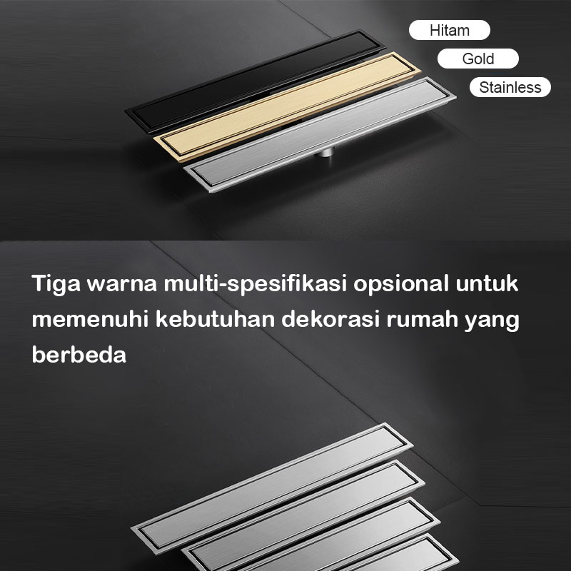 Smart Floor Drain Stainless 304 30 Cm 40 Cm 60 Cm Samping saringan Got Tile insert anti banjir dan serangga GOLD BLACK