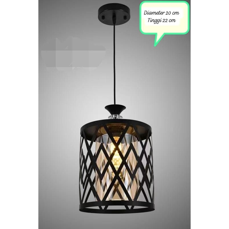 lampu gantung minimalis black glass hias lamp ceiling dekorasi e27 kaca