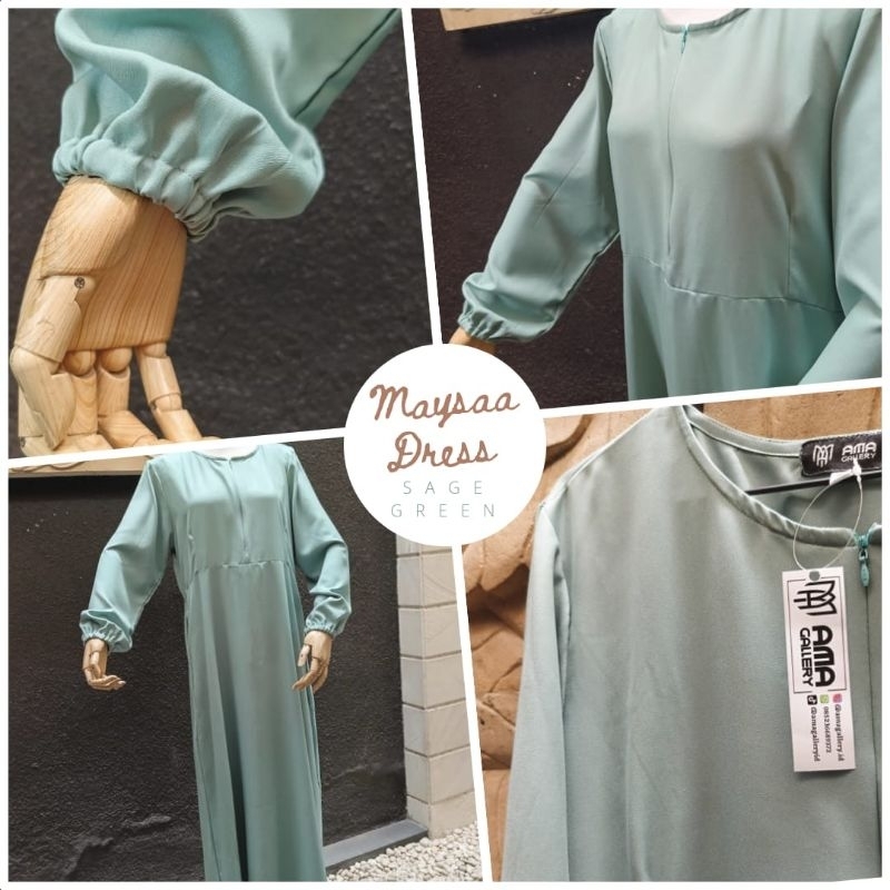 Home Dress Gamis Muslimah Bahan Shakila Ringan Adem Polos Warna Hijau Sage Terbaik