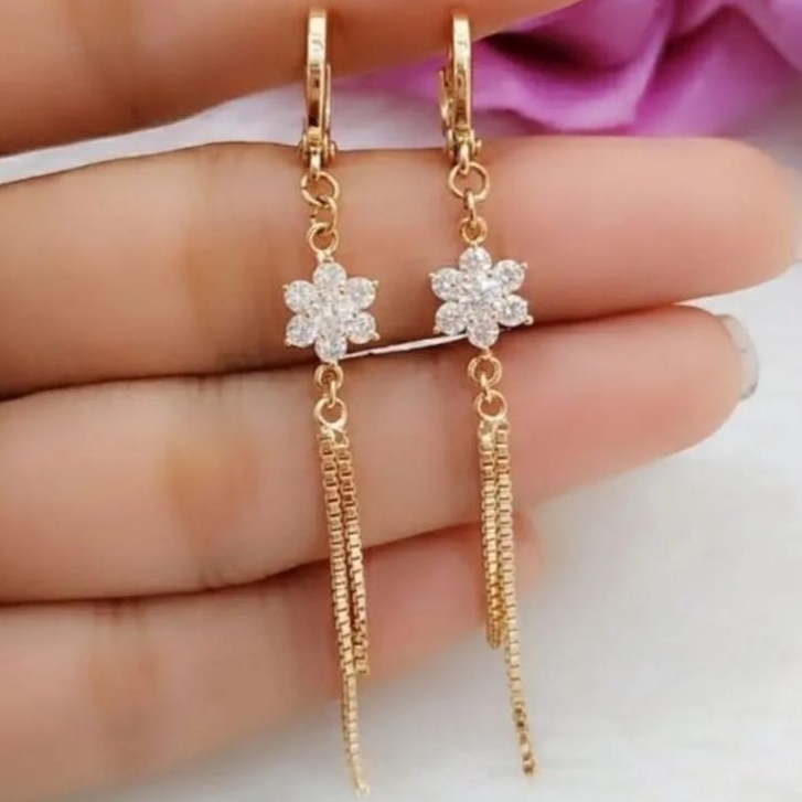 Anting clip titanium gold motif Jurai bunga anti karat dan luntur