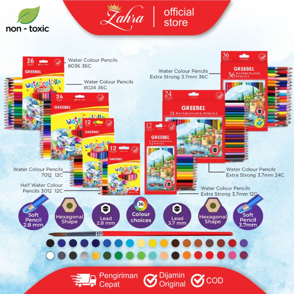 

Greebel Pensil Warna Watercolour 12C Alat menggambar mewarnai anak-anak