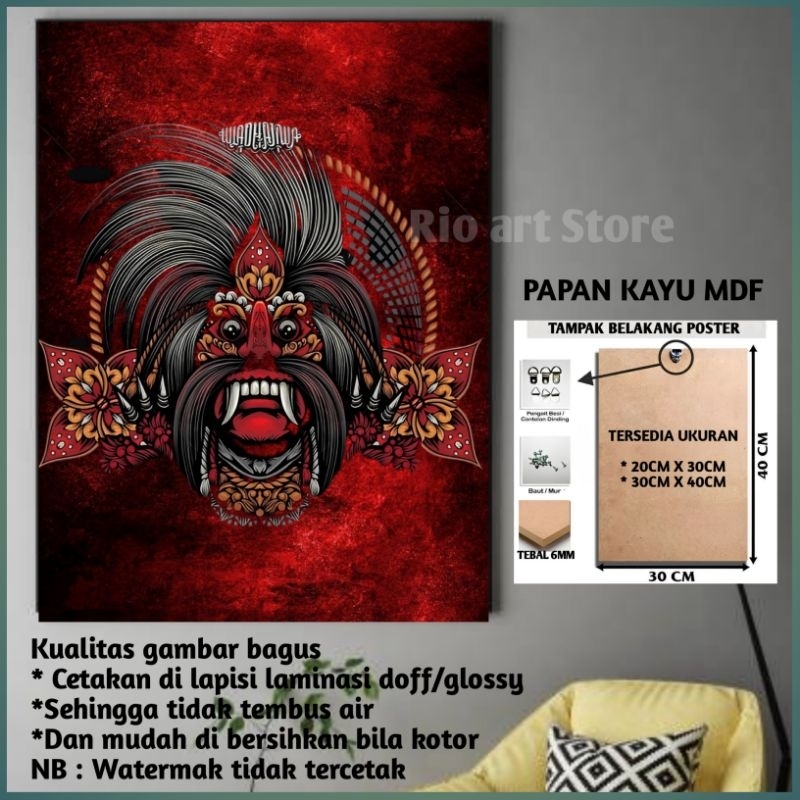 Hiasan dinding bahan papan kayu mdf poster leak bali untuk walldekor atau pajangan dinding
