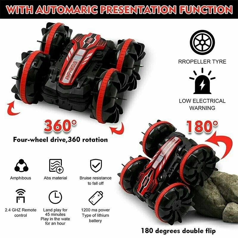 Amphibious Stunt Car 2in1, Rc Mainan mobil Stunt Anti Air Remot Control