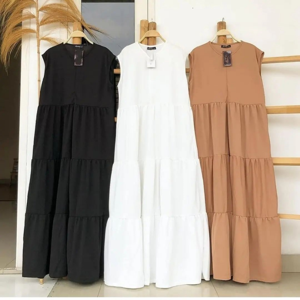 Inner Dress Marsya Bahan Katun Rayon Viscone Premium Dress Lekbong Tanpa Lengan Busui Friendy Longdr