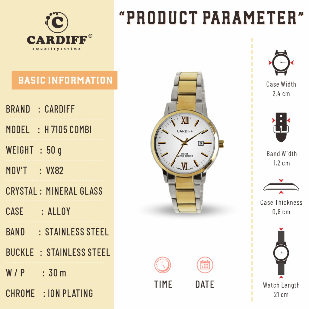 CARDIFF Analog H 7105 Jam Tangan Cewek Ranta Water Resist