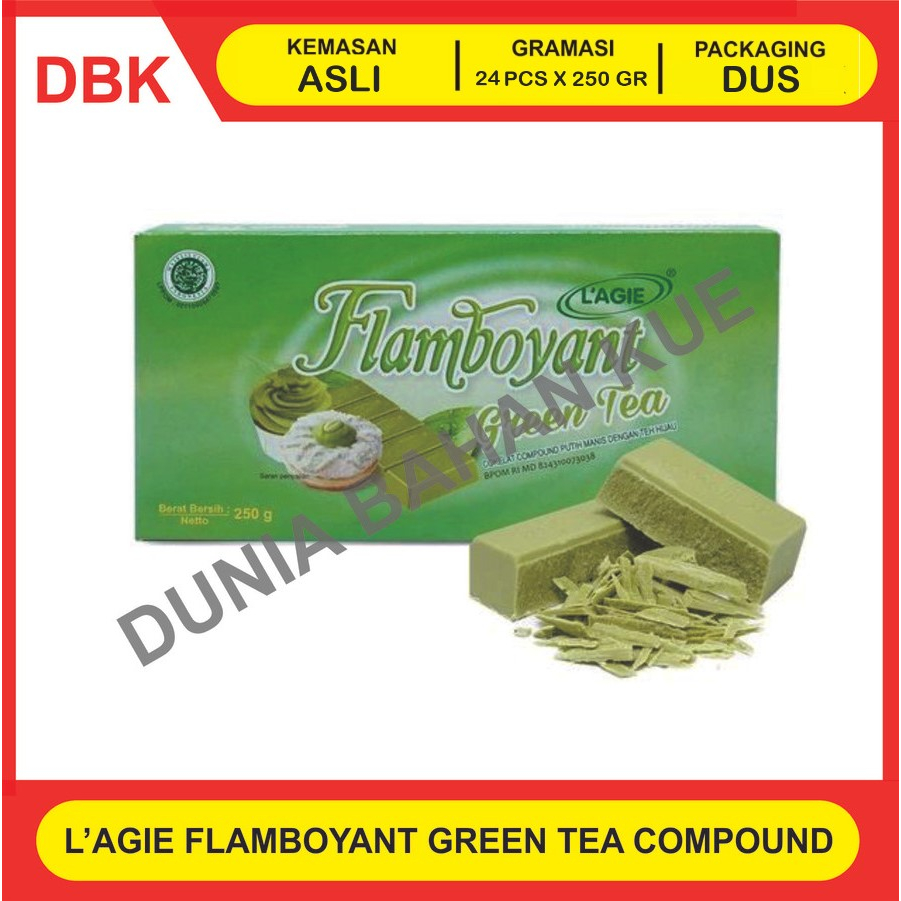 

LAGIE FLAMBOYANT GREEN TEA 250 GR - 1 DUS 24 PCS / COKLAT COMPOUND WARNA HIJAU