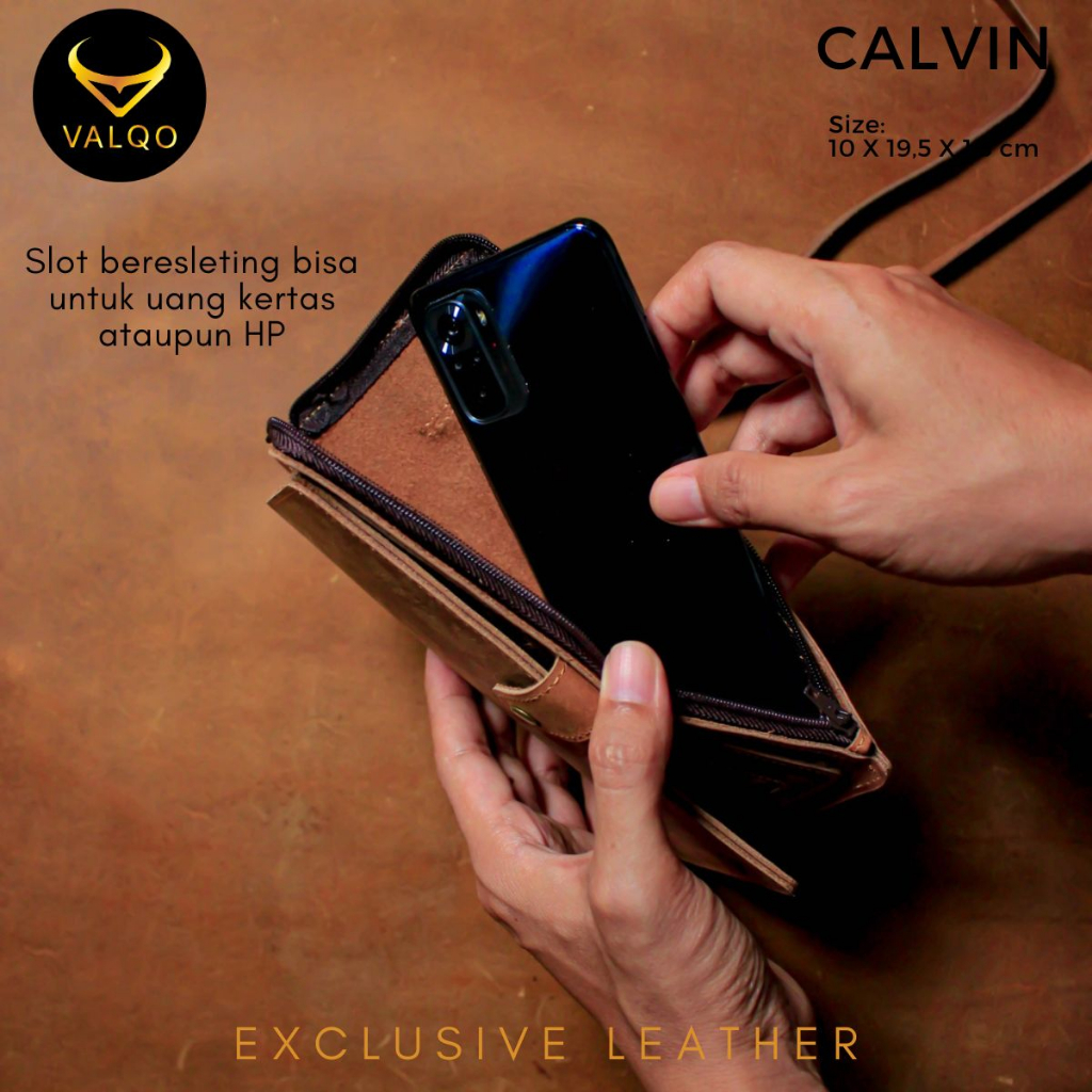 NEW PRODUCT VALQO - CALVIN Dompet Panjang Unisex Dompet Kalung Leher Kulit Sapi Premium Bisa Untuk