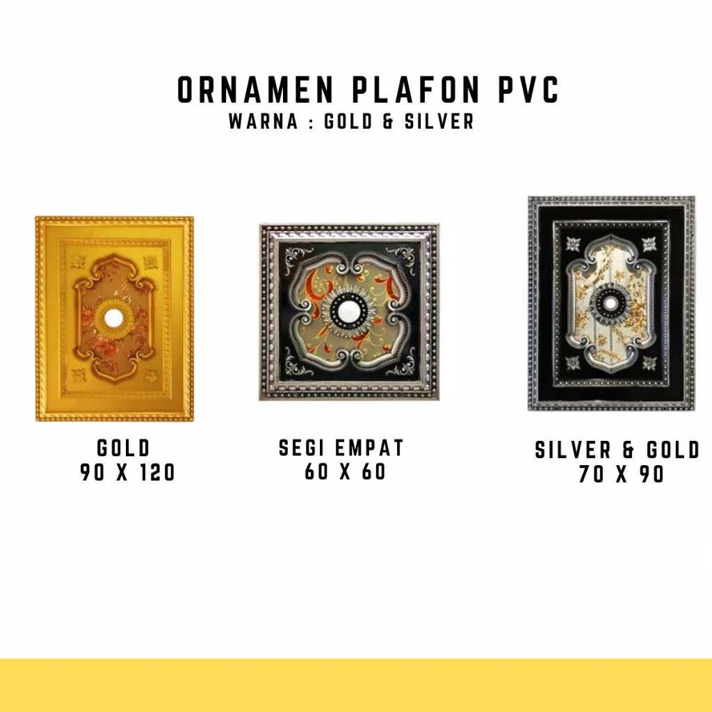 ORNAMEN PLAFON PVC GOLDEN | GOLD & SILVER | 90 X 120