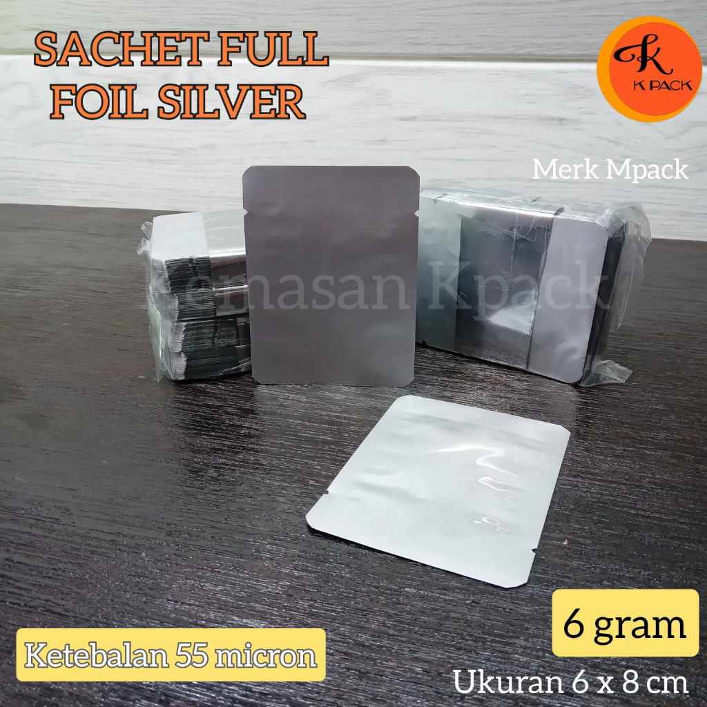SACHET FULL ALUMUNIUM FOIL SILVER 6 GRAM UKURAN 6X8 CM