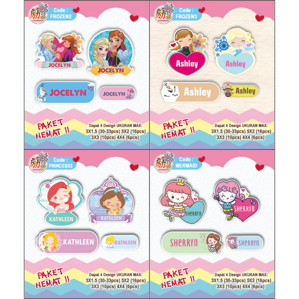 

❤️ Sticker Label Nama Custom WATERPROOF - Girls