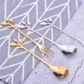 Sendok Teh Daun Garpu Kue Daun / sendok teh kue gold / Sendok Gold