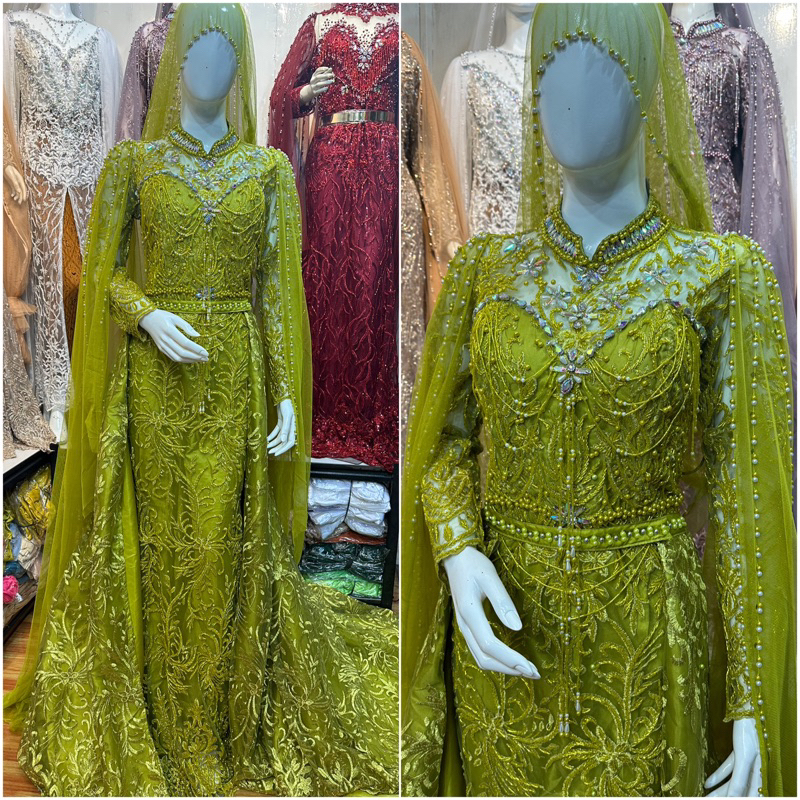 gaun pengantin slim dress ekor pisah