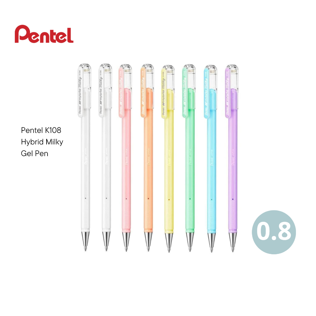 

Pulpen Gel Pentel Hybrid Milky Tip 0.8 MM Roller Gel Pen Warna Pastel | Acid-Free | Hand Paint Design & Mandala Art Highlighting