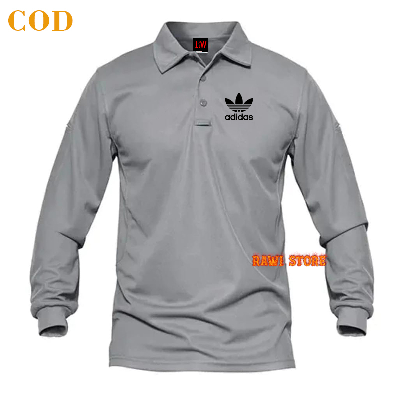 Polo-Shirt Lengan Panjang Kaos Kerah Kaos Atasan Kaos Unisex Sablon Hitam